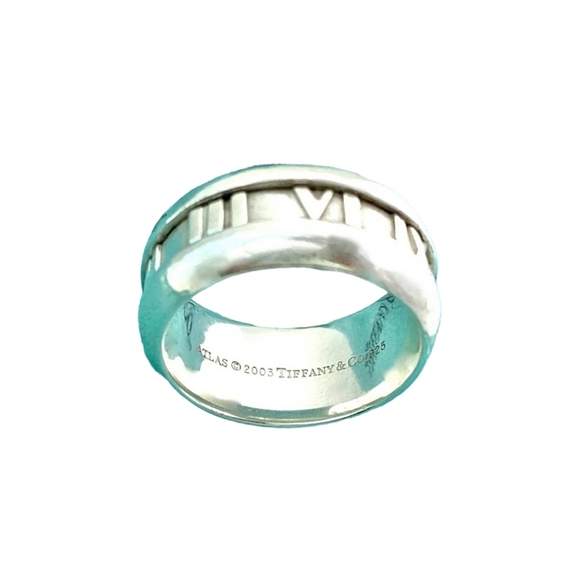 Authentic Tiffany & Co Sterling Silver Atlas Roman Numeral Wide Band Ring - Picture 13 of 13